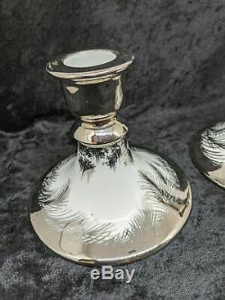 Olive Commons Miami Platinum Palm Ware Signed Candlesticks Pair