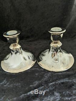 Olive Commons Miami Platinum Palm Ware Signed Candlesticks Pair