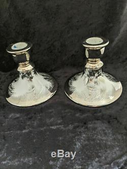 Olive Commons Miami Platinum Palm Ware Signed Candlesticks Pair