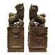 Opposing Pair Antique Chinese Hand Carved Wood Foo Dogs Signed Circa 1900's