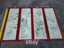 Oriental Painting on Silk / Vintage Chinese Painting / Pair of Asian Watercolor