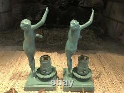 Original Frankart L206 Signed Art Deco Figural Pair Of Lamps Near Mint Condt