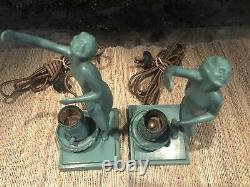 Original Frankart L206 Signed Art Deco Figural Pair Of Lamps Near Mint Condt