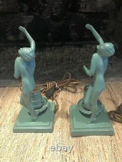 Original Frankart L206 Signed Art Deco Figural Pair Of Lamps Near Mint Condt