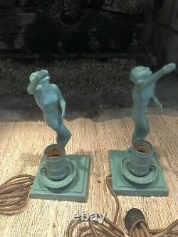 Original Frankart L206 Signed Art Deco Figural Pair Of Lamps Near Mint Condt