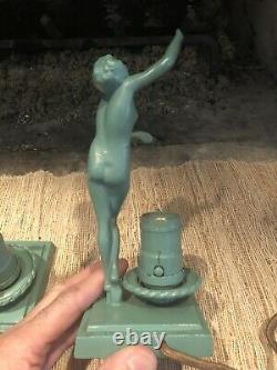 Original Frankart L206 Signed Art Deco Figural Pair Of Lamps Near Mint Condt