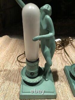 Original Frankart L206 Signed Art Deco Figural Pair Of Lamps Very Good Condt