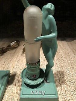 Original Frankart L206 Signed Art Deco Figural Pair Of Lamps Very Good Condt