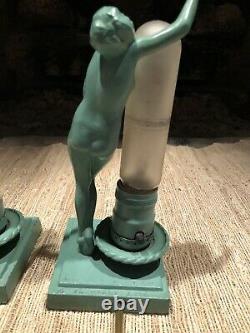 Original Frankart L206 Signed Art Deco Figural Pair Of Lamps Very Good Condt