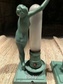 Original Frankart L206 Signed Art Deco Figural Pair Of Lamps Very Good Condt