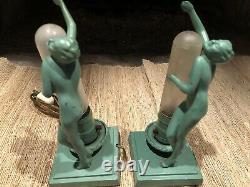 Original Frankart L206 Signed Art Deco Figural Pair Of Lamps Very Good Condt