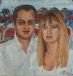 Original Soviet Oil Painting on canvas Portrait of a married couple Man & Woman