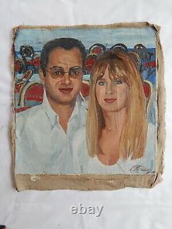 Original Soviet Oil Painting on canvas Portrait of a married couple Man & Woman