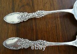 Ornate Pair of Sterling Silver Salad Serving Set Fork & Spoon Signed No Mono