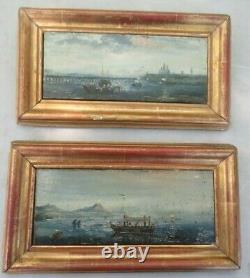 Outstanding Pair Of Antique Paintings Marine (seascape) On Wood Signed