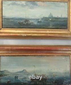 Outstanding Pair Of Antique Paintings Marine (seascape) On Wood Signed