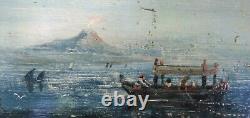 Outstanding Pair Of Antique Paintings Marine (seascape) On Wood Signed