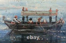 Outstanding Pair Of Antique Paintings Marine (seascape) On Wood Signed