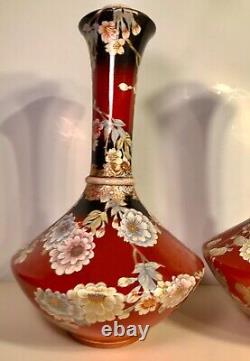 PAIR 19th Century Meiji Period Japanese Kutani or Taisho Vases Signed ca 1890