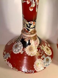 PAIR 19th Century Meiji Period Japanese Kutani or Taisho Vases Signed ca 1890