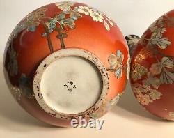 PAIR 19th Century Meiji Period Japanese Kutani or Taisho Vases Signed ca 1890