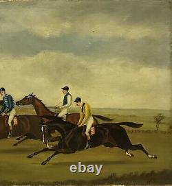 PAIR 19th century Antique Oil paintings on board HORSE RACING Jockey Signed J. D