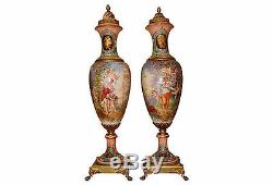 PAIR 19thc. FRENCH MONUMENTAL GRAND PALACE URNS SIGNED