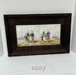 PAIR (2) ANTIQUE HAND PAINTED DUTCH TILES FRAMED Signed