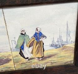 PAIR (2) ANTIQUE HAND PAINTED DUTCH TILES FRAMED Signed