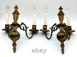 PAIR. 2-Branch E F Caldwell & Co Wall Lights, Sconces. Signed Bronze Rewired