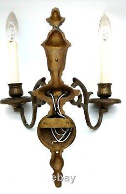 PAIR. 2-Branch E F Caldwell & Co Wall Lights, Sconces. Signed Bronze Rewired