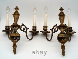 PAIR. 2-Branch E F Caldwell & Co Wall Lights, Sconces. Signed Bronze Rewired