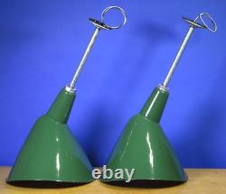 PAIR (2) vtg 20x15 GREEN PORCELAIN ANGLED SIGN LIGHTS industrial gas station