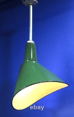 PAIR (2) vtg 20x15 GREEN PORCELAIN ANGLED SIGN LIGHTS industrial gas station