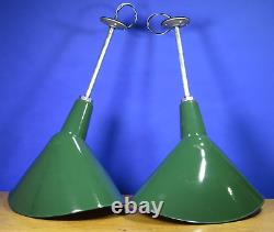 PAIR (2) vtg 20x15 GREEN PORCELAIN ANGLED SIGN LIGHTS industrial gas station