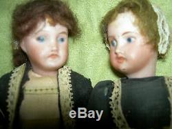 PAIR 5 antique bisque, signed Paris France SFBJ 301 jointed dollhouse dolls a/o