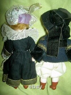 PAIR 5 antique bisque signed Paris France UNIS 301 jointed dollhouse dolls a/o
