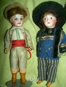 PAIR 5 antique bisque signed Paris France UNIS 301 jointed dollhouse dolls a/o