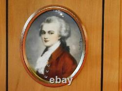 PAIR ANTIQUE 19th MINIATURE PORTRAIT PAINTING NATURAL MATERIAL SIGNED