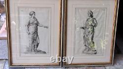 PAIR ANTIQUE ENGRAVINGS 17c BY JOACHIM VON SANDRART SIGNED AND FRAMED