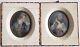 Pair Antique Late 19th Century French Paintings Oval Miniatures Signed Inscribed