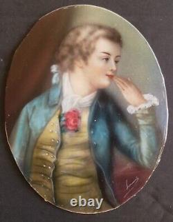 PAIR ANTIQUE LATE 19th CENTURY FRENCH PAINTINGS OVAL MINIATURES SIGNED INSCRIBED