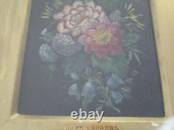 PAIR ANTIQUE OIL PAINTING 19TH CENTURY FLORAL ON STONE JULES LAURENS Old ORNATE