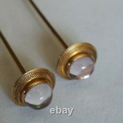 PAIR Antique 14k Yellow Gold Hatpins Dome Cabochon Hat Pins Signed 14k