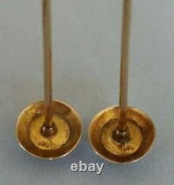 PAIR Antique 14k Yellow Gold Hatpins Dome Cabochon Hat Pins Signed 14k