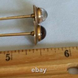 PAIR Antique 14k Yellow Gold Hatpins Dome Cabochon Hat Pins Signed 14k