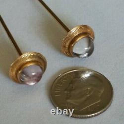 PAIR Antique 14k Yellow Gold Hatpins Dome Cabochon Hat Pins Signed 14k