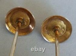 PAIR Antique 14k Yellow Gold Hatpins Dome Cabochon Hat Pins Signed 14k