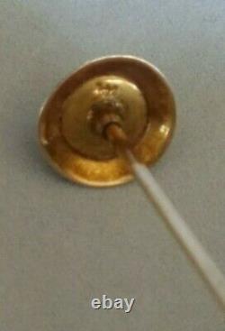 PAIR Antique 14k Yellow Gold Hatpins Dome Cabochon Hat Pins Signed 14k