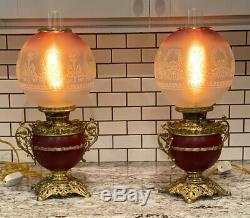 PAIR Antique 1880's Bradley and Hubbard Signed Oil Lamps Electrified STUNNING